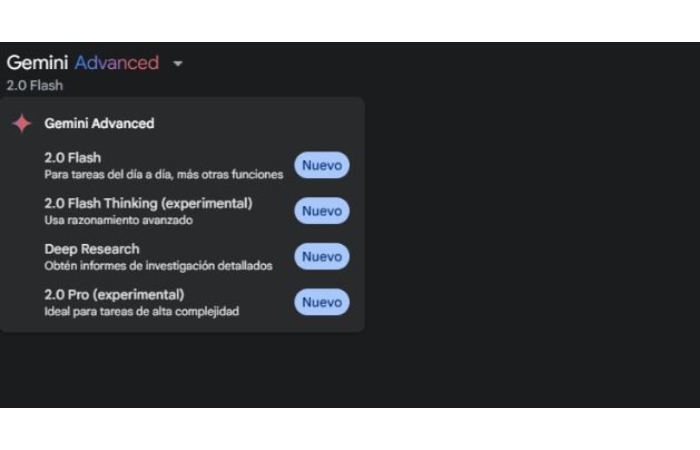 Model selector of the web version of Gemini